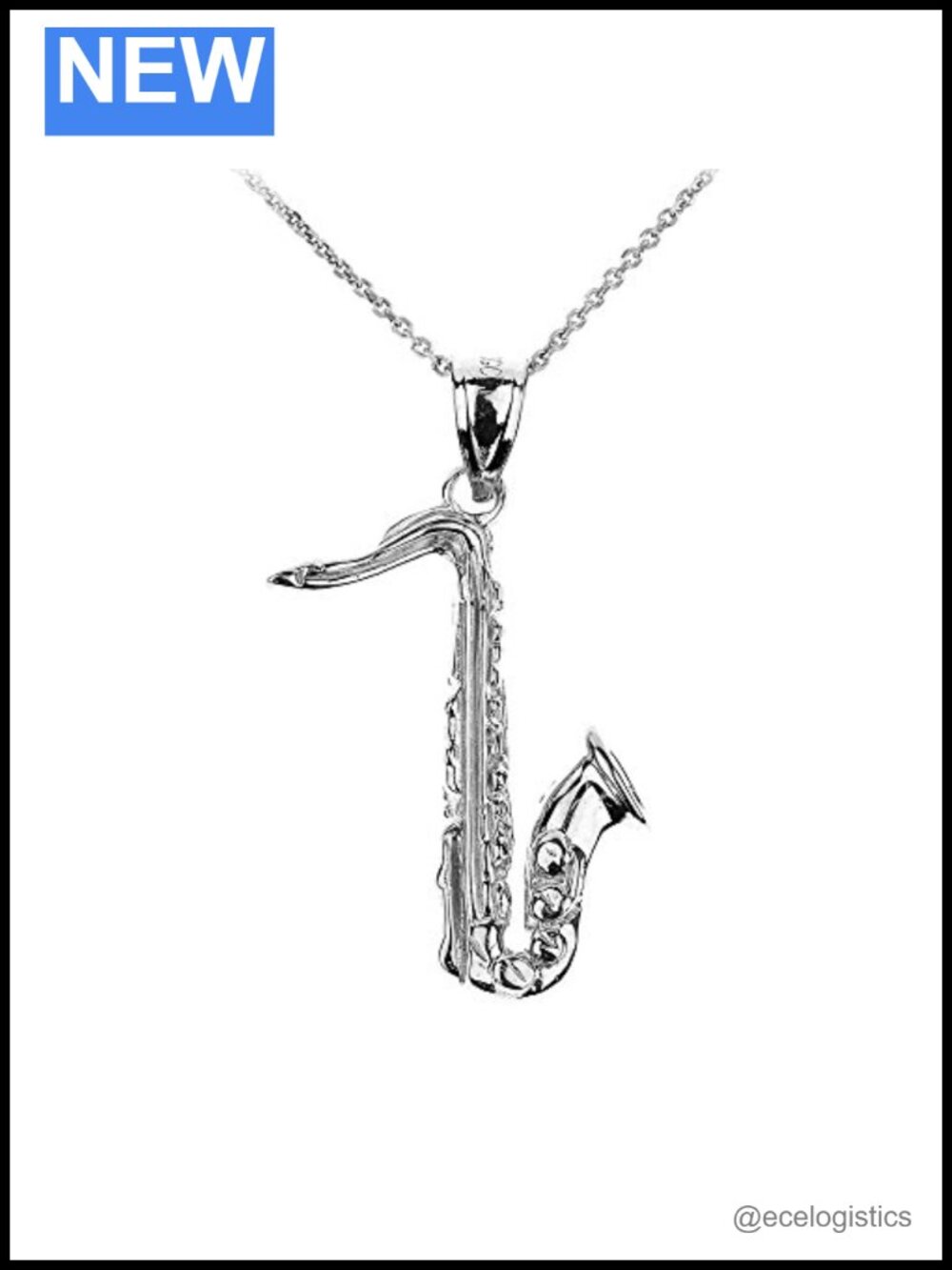 925 Sterling Silver Saxophone Music Charm Pendant Necklace 20"